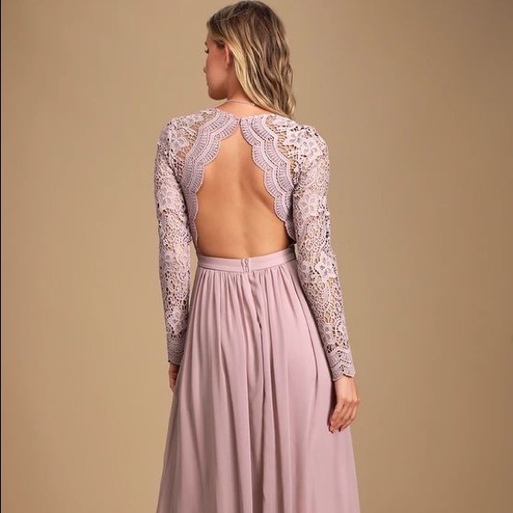 SOLD RARE Lulus Awaken My Love Dusty Lavender Long Sleeve Lace Maxi Dress - Picture 13 of 16
